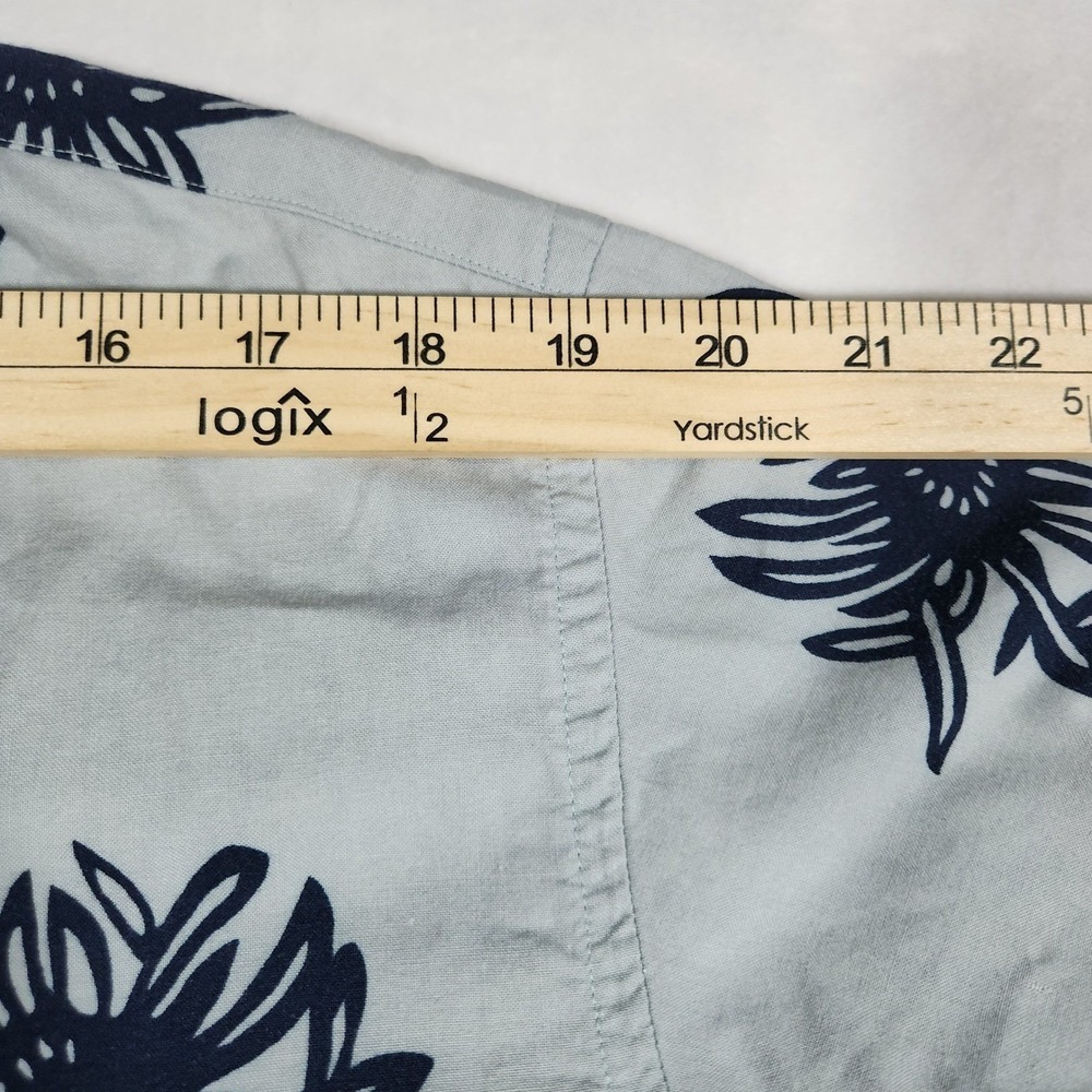 Perry Ellis Floral Button Up Mens L Blue Cotton Rayon Short Sleeve Y2K Vintage - Picture 7 of 9